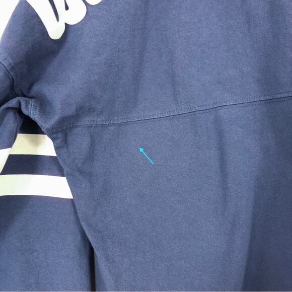 Disney Parks Spirit Jersey Puff Print Varsity Stripe Sleeve Size Medium Blue Whi - Picture 10 of 16